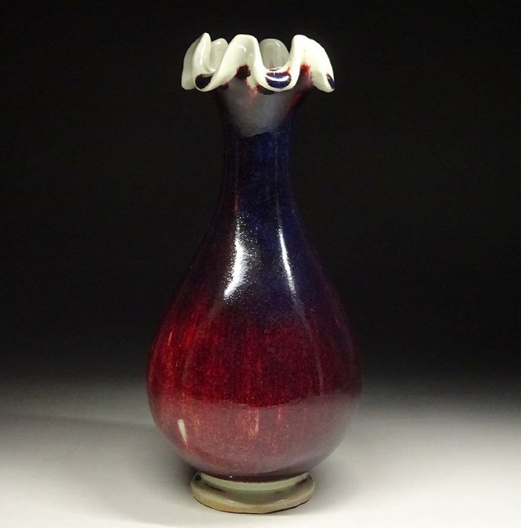 緑屋z■ 中国古玩　辰砂釉　花瓶 壺　箱付　唐?物 時代?物　i9/2-6626/11-2#80