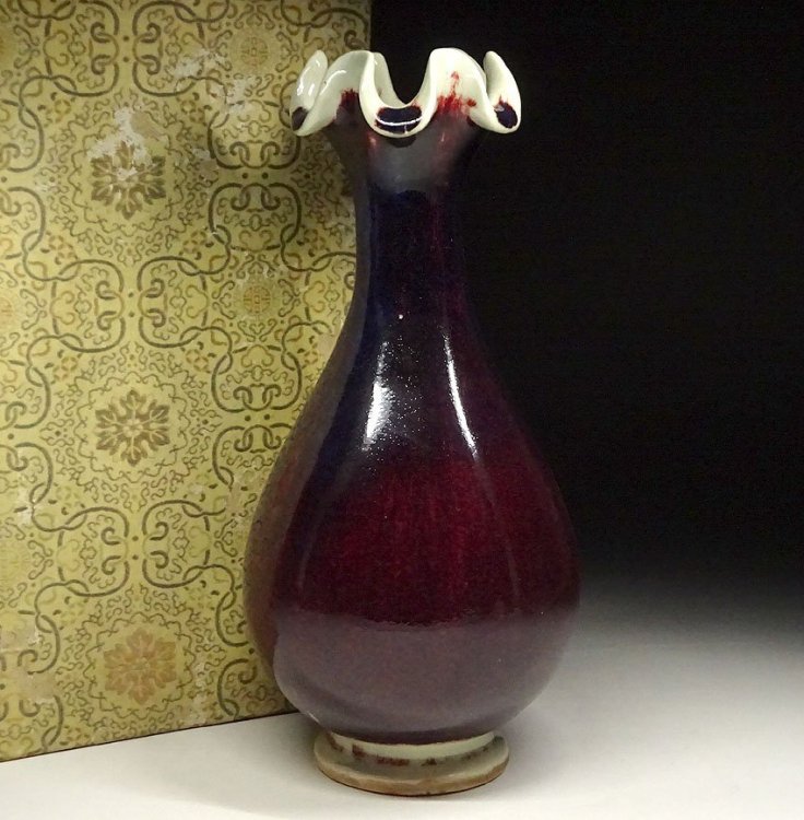 緑屋z■ 中国古玩　辰砂釉　花瓶 壺　箱付　唐?物 時代?物　i9/2-6626/11-2#80