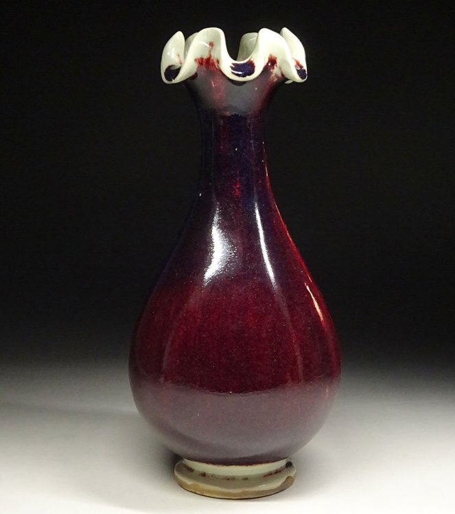 緑屋z■ 中国古玩　辰砂釉　花瓶 壺　箱付　唐?物 時代?物　i9/2-6626/11-2#80