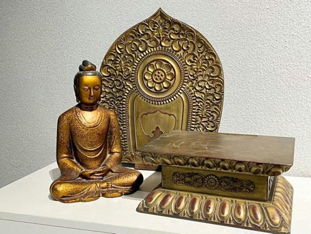 ■観心・時代?旧蔵■K918清?時代? 紫銅塗金 自在観音 細工彫刻★仏教古美術★仏像★細密細工★廃寺旧蔵★廃寺買出品