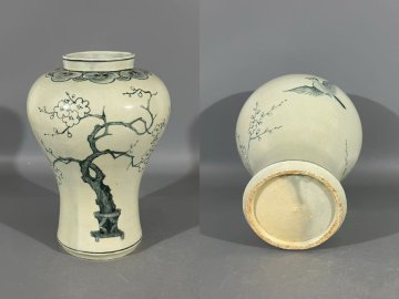 ■観心・時代旧蔵■B1441『朝鮮時代旧蔵』朝鮮古陶 朝鮮古美術 高麗磁 古高麗 李朝 高麗白磁染付罐 高さ31cm