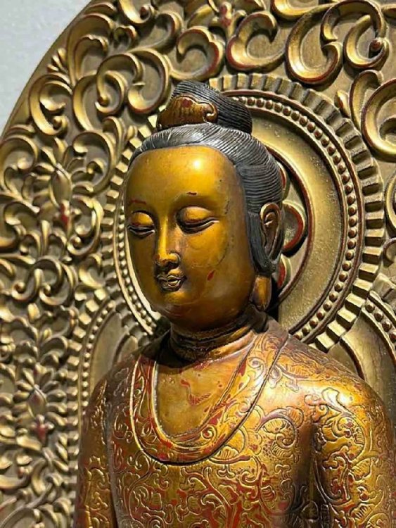 ■観心・時代?旧蔵■K918清?時代? 紫銅塗金 自在観音 細工彫刻★仏教古美術★仏像★細密細工★廃寺旧蔵★廃寺買出品