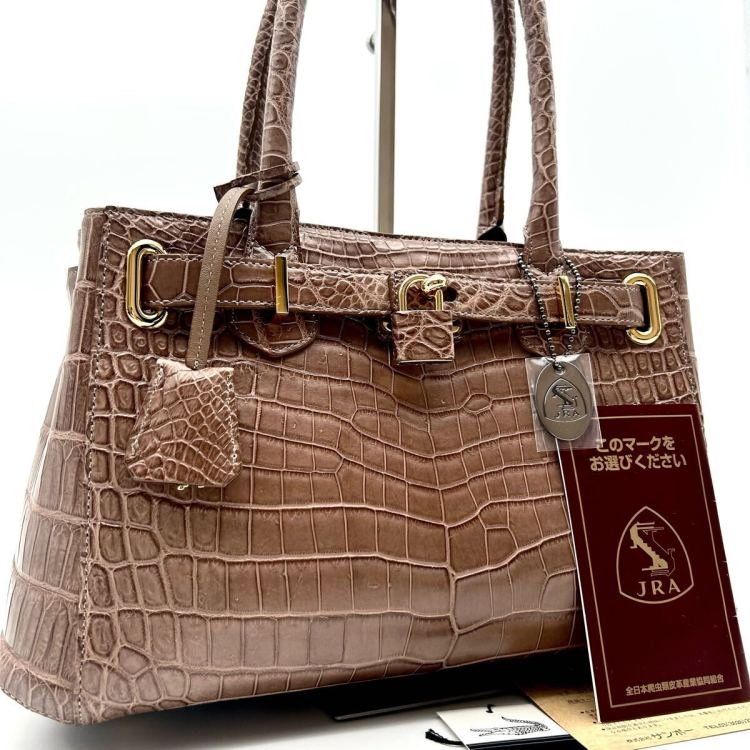 【定価80万 未使用 】サンポー JRA マット トート ハンド バッグ バック 肩掛け クロコダイル クロコ センター取り ブラウン 高級