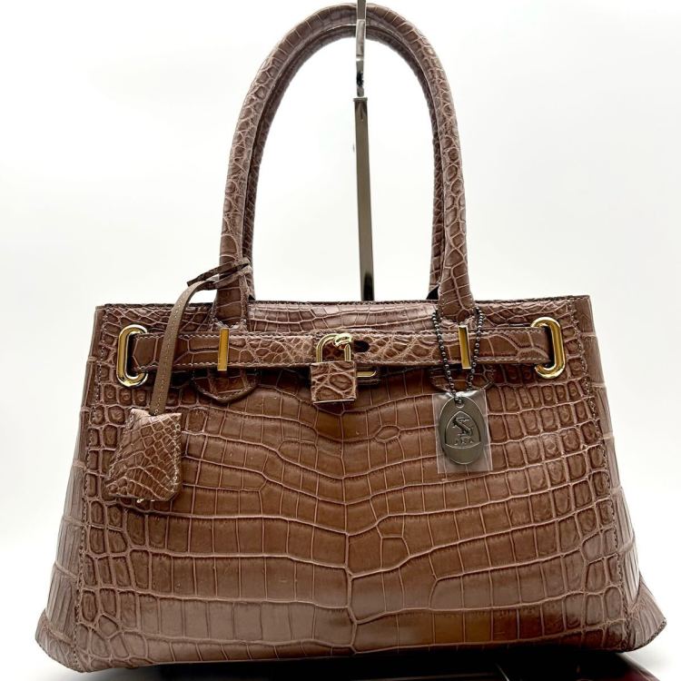 【定価80万 未使用 】サンポー JRA マット トート ハンド バッグ バック 肩掛け クロコダイル クロコ センター取り ブラウン 高級