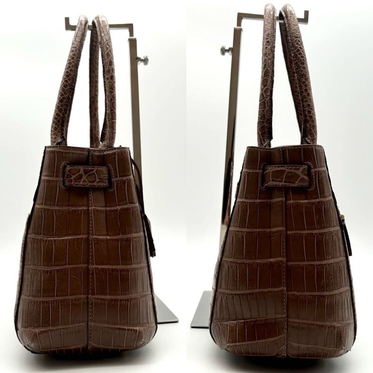 【定価80万 未使用 】サンポー JRA マット トート ハンド バッグ バック 肩掛け クロコダイル クロコ センター取り ブラウン 高級