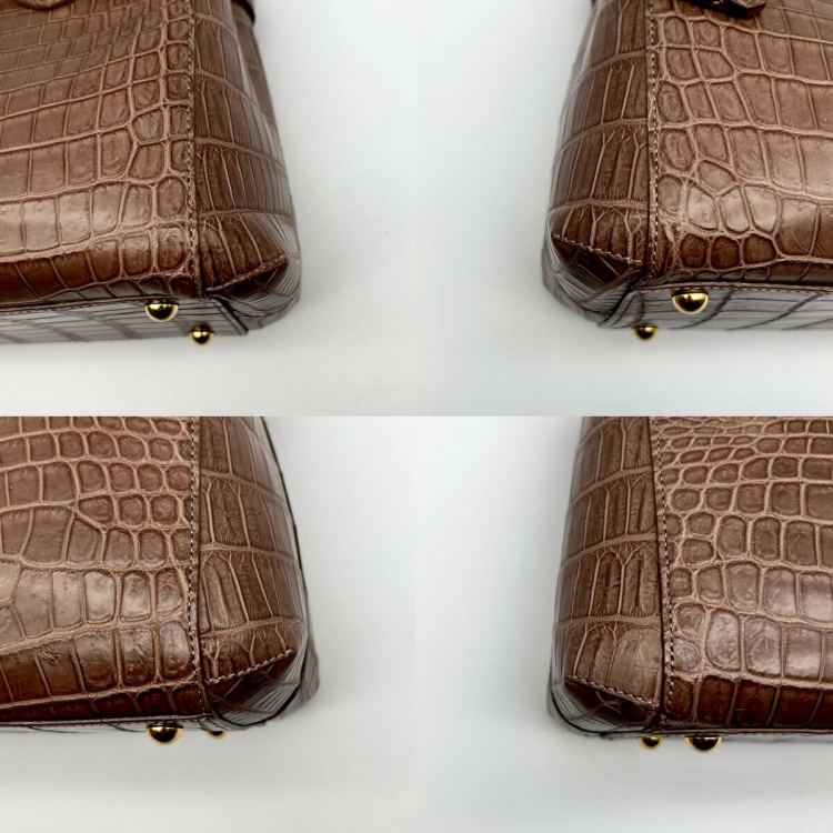 【定価80万 未使用 】サンポー JRA マット トート ハンド バッグ バック 肩掛け クロコダイル クロコ センター取り ブラウン 高級