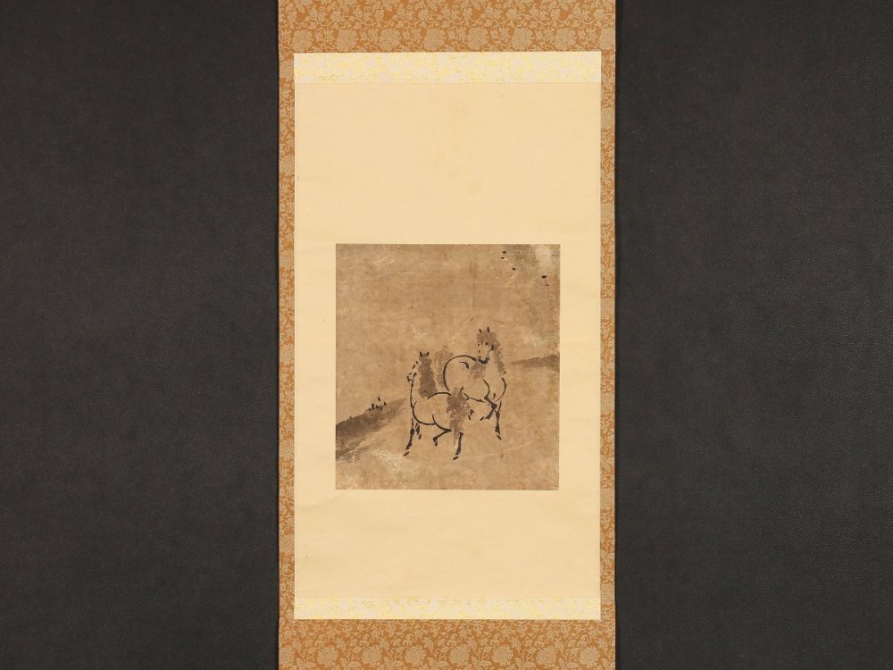 【伝来】am1036 双馬図 無落款 中国