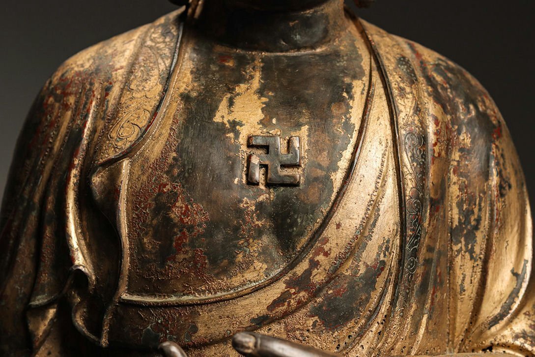 ■観心・時代?旧蔵■C4016清?時代? 釈迦牟尼 造像 銅塗金 細工彫刻★仏教古美術★仏像★細密細工★廃寺旧蔵★廃寺買出品