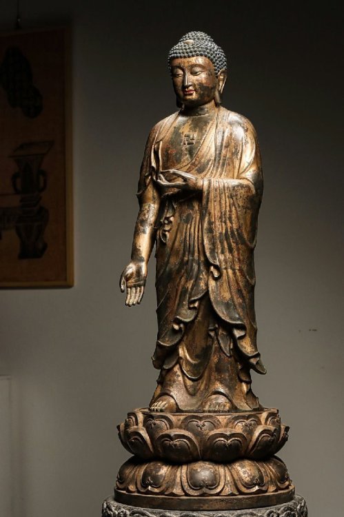 ■観心・時代?旧蔵■C4016清?時代? 釈迦牟尼 造像 銅塗金 細工彫刻★仏教古美術★仏像★細密細工★廃寺旧蔵★廃寺買出品