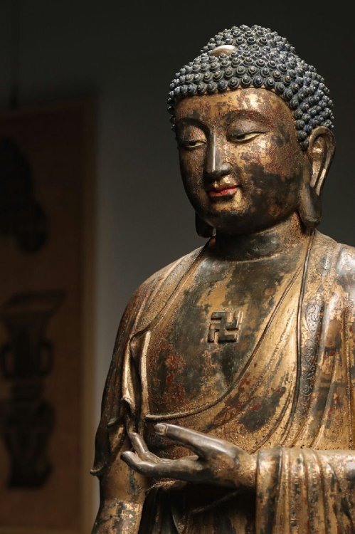 ■観心・時代?旧蔵■C4016清?時代? 釈迦牟尼 造像 銅塗金 細工彫刻★仏教古美術★仏像★細密細工★廃寺旧蔵★廃寺買出品