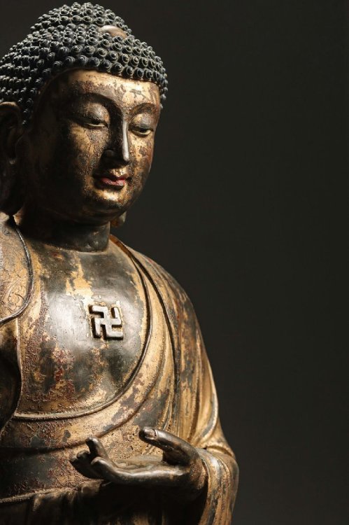 ■観心・時代?旧蔵■C4016清?時代? 釈迦牟尼 造像 銅塗金 細工彫刻★仏教古美術★仏像★細密細工★廃寺旧蔵★廃寺買出品