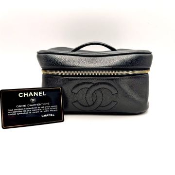 美品　CHANEL シャネル キャビアスキン ココマーク バニティバッグ ハンドバッグ ブラック
