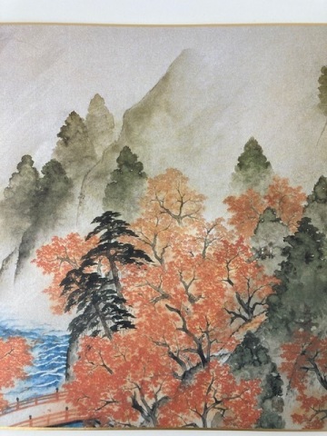 【希少品】山路乃秋 横山大観 色紙 播磨屋本店謹製 レア 貴重 コレクション 絵画 版画 日本の山々 日本の色紙 紅葉 中秋の名月 156