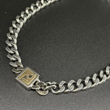 FENDI フェンディ　ネックレス FFロゴ カーブ　チェーン　シルバー　喜平