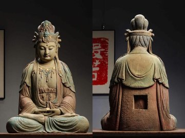 ■観心?時(shí)代舊蔵■C8014明時(shí)代 楠木木彫彩絵彩絵 音菩薩造像 楠木細(xì)工彫刻★仏教古美術(shù)★仏像★細(xì)密細(xì)工★廃寺舊蔵★廃寺買出品
