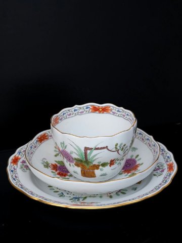 ■観心・時代旧蔵■C9886時代陶磁 Meissen 花籃杯盤 希有 西洋陶磁器 時代物 古賞物 古陶磁器