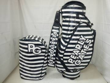 PEARLY GATES★パーリーゲイツ★9.0型★限定品★中古★良品★スタッフ(NV×WH ボーダー柄)ゴルフ キャディバック