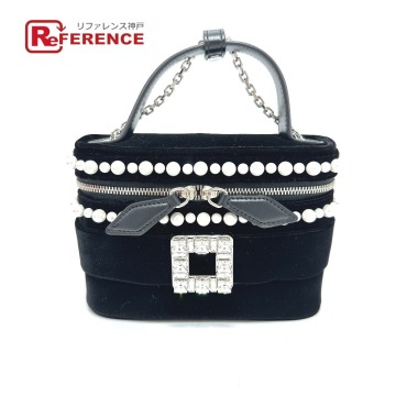 未使用 ROGER VIVIER ロジェヴィヴィエ RBWANMH70000LU クリスタル フェイクパール 2WAY ヴァニティバッグ カバン ブラック【中古】