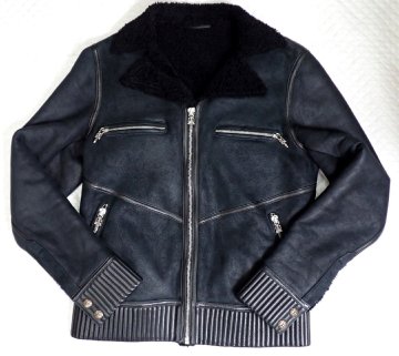 幻の逸品！クロムハーツ アメリカ製 ダガー クロス ボンバージャケット ライダース ジャケット ラム ブラック シャーリング ムートン M