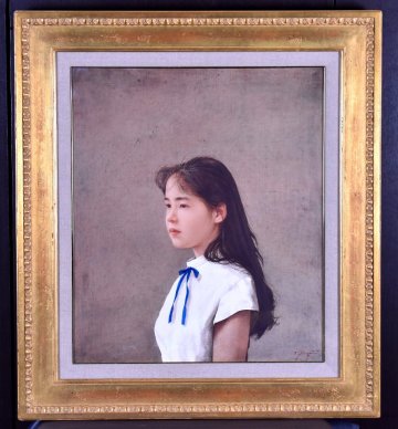 真作保証 / 藤井勉 / 青いリボン / 油彩10号 / ホキ美術館収蔵画家 昭和会展優秀賞 / 画伯らしい傑作