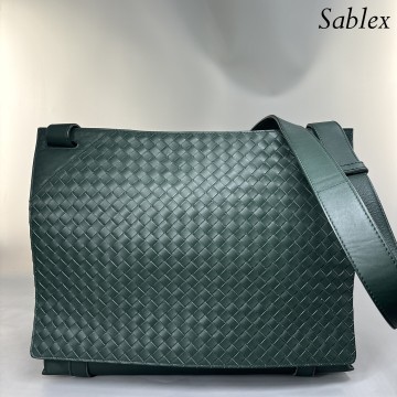 1円【新品同様】BOTTEGA VENETA ボッテガヴェネタ/イントレチャート/ショルダーバッグ/ 113038 メンズ グリーン メッセンジャーバッグ