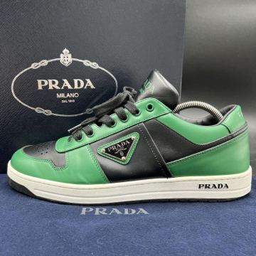 1円 【現行 美品】 PRADA プラダ 【王者の貫禄】 ダウンタウン トライアングルロゴ メンズ スニーカー シューズ 靴 グリーン 緑 25cm相当
