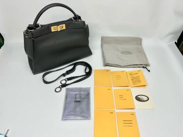 【美品】FENDI フェンディ/ selleria セレリア/peekabooピーカーブー/8BN226/グレー/ハンド ショルダー バッグ