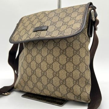 1円 GUCCI グッチ ショルダーバッグ GGスプリーム PVCレザー ベージュ ブラウン 斜め掛け クロスボディ メンズ レディース 223666