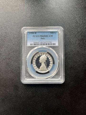【PCGS鑑定 PR68DCAM】1990年 イタリア 500リラ銀貨 プルーフ仕上げ★17