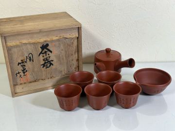 未使用 保管品 常滑焼 雪堂造 茶器揃 急須 湯冷まし 湯呑み5客セット 和食器 ブランド食器 共箱入り