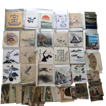 ■色紙 いろいろミックス まとめ売り 50枚以上 絵画 文字 メッセージ色紙 ヴィンテージ品 レトロ品 中古品 3.24kg