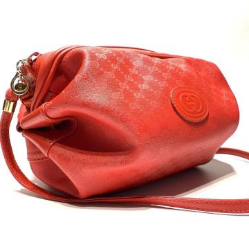 極希少●美品●GUCCI グッチ オールドグッチ GG マイクロ ショルダーバッグ アクセサリーポーチ レザー 赤 レッド 巾着 クロスボディ
