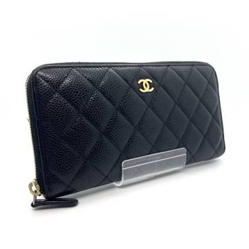 【555】1円〜 極美品 CHANEL/シャネル マトラッセ キャビアスキン ラウンド/ジップ/ファスナー/長財布 ウォレット 黒