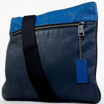 美品 COACH コーチ バワリー ショルダーバッグ サコッシュ ポシェット 肩掛け 斜め掛け クロスボディ レザー ブルー ネイビー メンズ