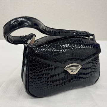 L432-Z14-120 JRA クロコダイル ハンドバッグ エキゾチックレザー ブラック 約17x26x9cm IE