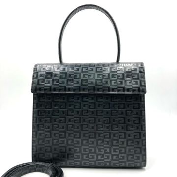 希少/極美品●ジバンシー GIVENCHY 2way トップハンドル ハンドバッグ ショルダー 4Gロゴ モノグラム レザー 本革 ブラック 黒 レディース