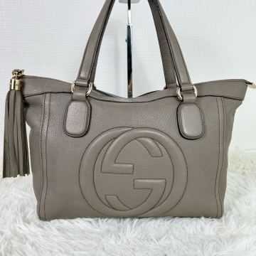 極美品 GUCCI グッチ ソーホー インターロッキング トートバッグ ハンドバッグ バッグ レザー グレージュ A4収納可 肩掛け 大容量