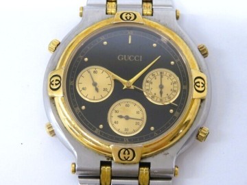 ♪hafn3928-3 657再 GUCCI グッチ 9400 クロノグラフ 黒文字盤 コンビカラー QUARTZ クォーツ QZ メンズウォッチ 腕時計 腕周り約17cm 稼働