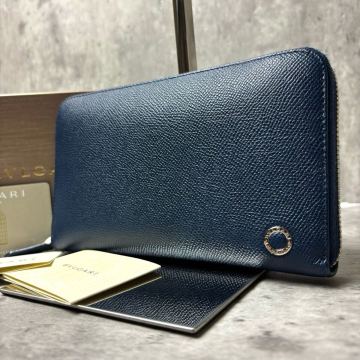 未使用級/現行モデル●BVLGARI ブルガリ ラウンドジップ 長財布 サークルロゴ ビーゼロワン レザー 本革 ビジネス 紺 メンズ 付属品完備