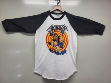 【100円売切!!】希少 7分袖アンスラックス ANTHRAX ラグランT Lサイズ USA製 バンドT ヴィンテージ風