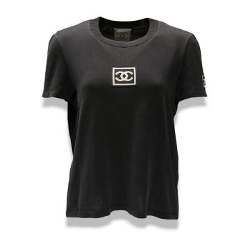 ◆超レア◆ 正規品 03A CHANEL シャネル スポーツライン ココマーク CC ロゴ コットン Tシャツ トップス 44 ブラック フランス製
