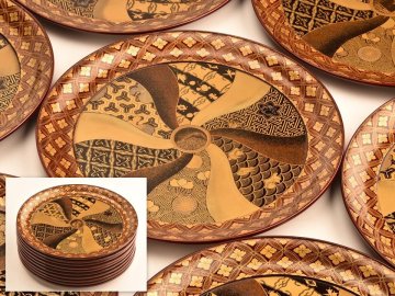 【流】時代漆器 梨地 本金蒔絵 丸盆 十客 箱付 HC177