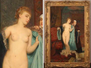 【流】シャルル＝エドゥアール・ブーティボンヌ (C.E.Boutibonne) 油彩画 「La Toilette」ロイヤル・コレクション所蔵作家 証明書付 HB692