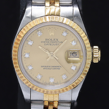 1円 稼働 ロレックス デイトジャスト パーペチュアル ダイヤモンド 69173G L577339 AT/自動巻 金文字盤 レディース腕時計 2834150 7APT MST