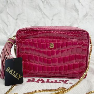 《タグ付き 極美品》バリー シャイニング クロコダイル チェーン ショルダーバッグ BALLY カメラバッグ ワニ革 ゴールド金具 斜め掛け