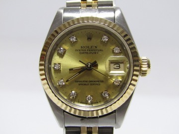 本物保証 ROLEX ロレックス デイトジャスト 10P ダイヤモンド 69173 SS YG シャンパンゴールド 自動巻 レディース 腕時計 fg16-6023[VOX]