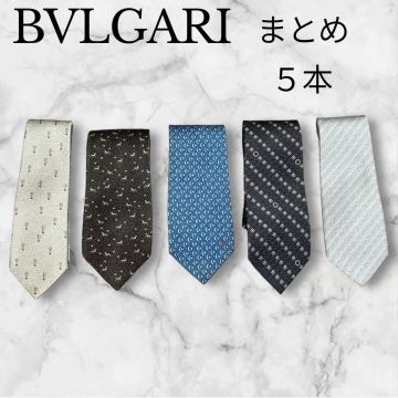 まとめ５本　BVLGARI ブルガリ　ネクタイ　セッテピエゲ　プリント　ブルー　シルバー　青　シルク　スーツ　ブランド　高級
