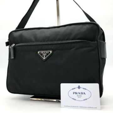 【1円〜】 PRADA プラダ ショルダーバッグ カメラバッグ 斜め掛け 三角ロゴプレート テスートナイロン レザー ポコノ ブラック 白タグ