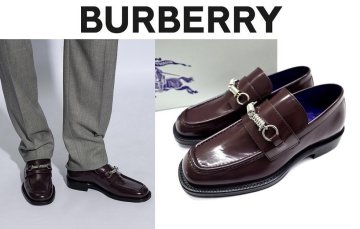 21万新品◆BURBERRYバーバリー◆41＝26cm◆カーフレザー シルバーコイルデザインローファー『BARBED』パープルブラウン紫茶 1円