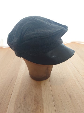 ポール ハーデン ウール ツイード キャップ グリーン ヘリンボーン ツバ黒レザー Paul Harnden wool tweed cap